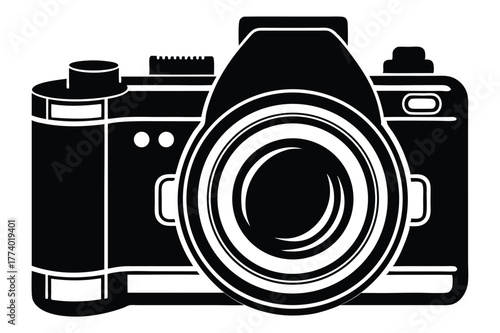 digital single lens reflex camera black and white background