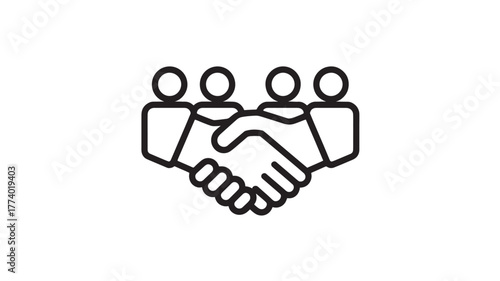 Teamwork handshake icon a simple line vector illustration representing collaboration and partnership isolated on white background