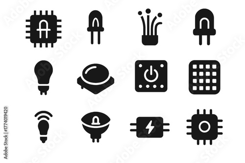 Vector led chip sensor nano icon cover tiny optic micro light module