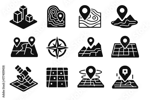 Rose imagery grid indicators compass streets icons city navigation icon digital interface