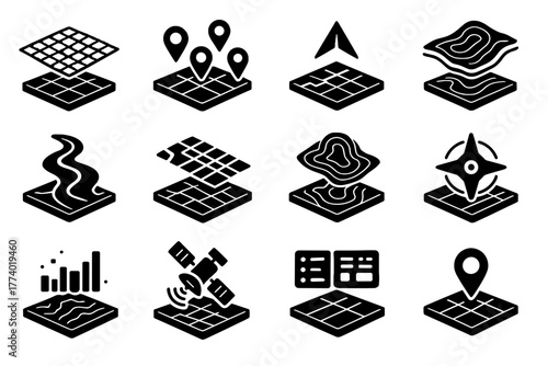 Pin smart data interactive compass sensor map holographic icon interface vector layer