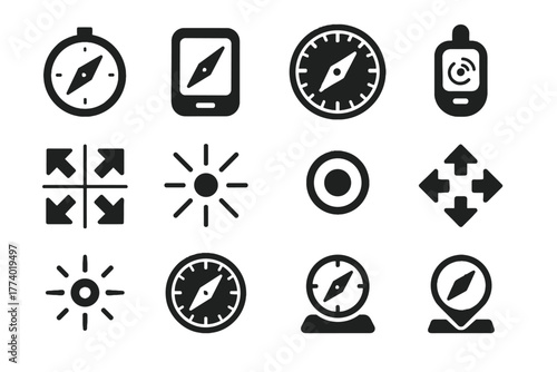 Orientation compass degree markings icon portable sensor display vector base circular icons