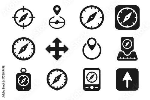 Needle degree icon frame calibration vector compass circular electronic gps icons indicator