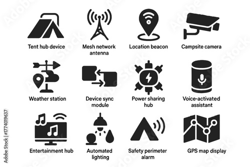 Sharing module vector assistant camera campsite display automated icon device connected station
