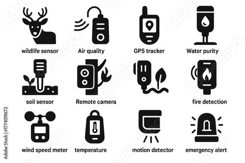 Detection alert beacon meter monitoring emergency wilderness vector icon icons fire camera
