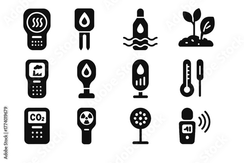 Water monitor environmental biosensors temperature icons soil icon sensor pollen vector radiation