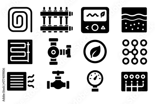 Eco thermostat air safety pump valve heating heat icon system vector pipes