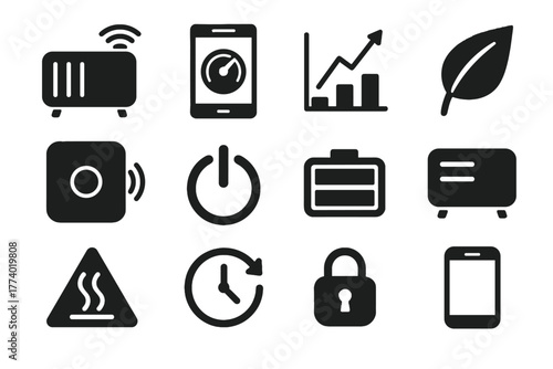 Sensor vector icon symbol eco automatic smart battery power temperature heater graph