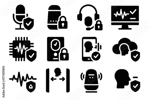 Voice chip icons ai smart microphone authentication gate screen vector icon security