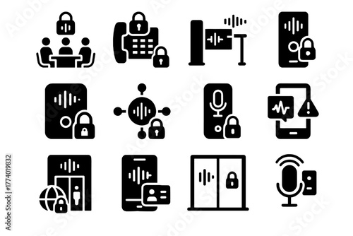 Control voice access lock login icon vector voiceprint meeting sound icons room