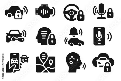 Icon voice ignition lock car smart id driving mic vector assistant