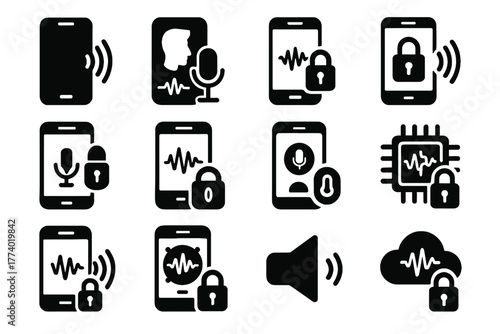 Icons lock icon smartphone mobile authentication security button voiceprint vector voice app