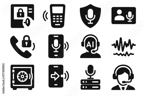 Detection icon encrypted voice banking vector headset security card call lock terminal