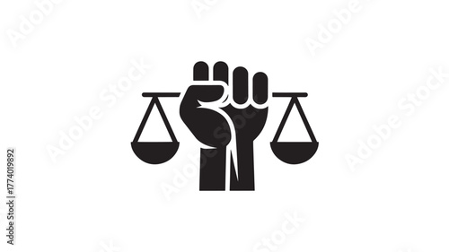 Raised fist holding scales of justice a symbol of equality and human rights vector illustration isolated on white