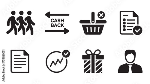 Set of business and commerce icons simple flat vector glyphs for web and mobile design isolated on white background