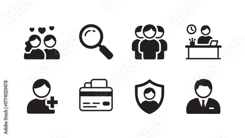 Set of business and user interface icons simple flat vector glyphs for web and mobile design isolated on white background