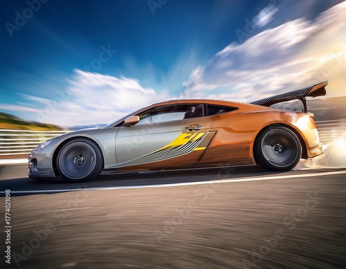 action speed racing cupra leon tcr competition car in action on track blurred motion background