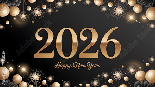 Elegant black 2026 Background illustration with gold festive luxury celebration design,generative ai