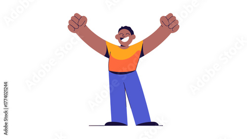 A happy person with raised hands, expressing joy and triumph.