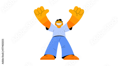 A happy person with hands raised in celebration.