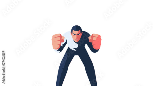 A cartoon image of a man getting ready to fight.
