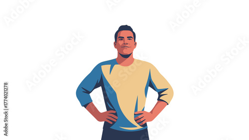 A man with his hands on his hips standing confidently.