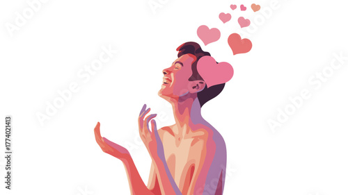 An individual's mind, depicted through a collection of hearts floating upwards, representing emotions of love.