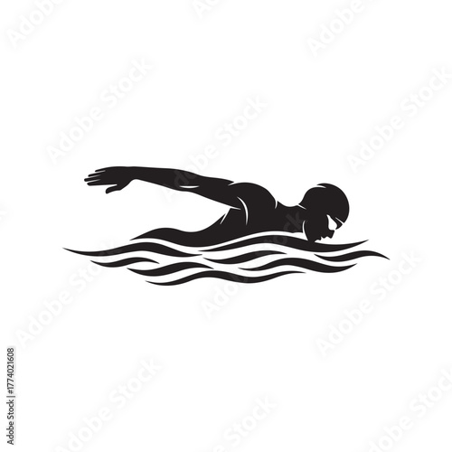 Dynamic swimmer silhouette in action