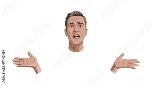 An illustration of a person showing his emotion with both of hands up.
