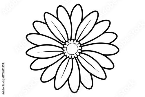 daisy black and white line art silhouette on white background
