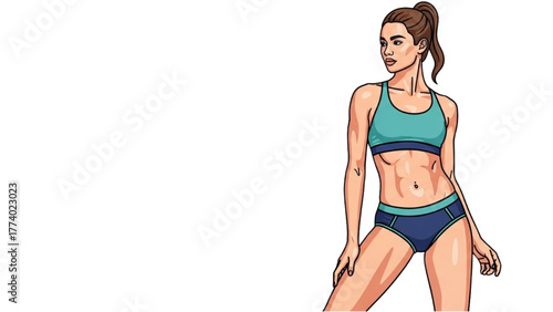 Dynamic vector art of an athletic woman in sportswear, showcasing fitness and well-being with a determined expression