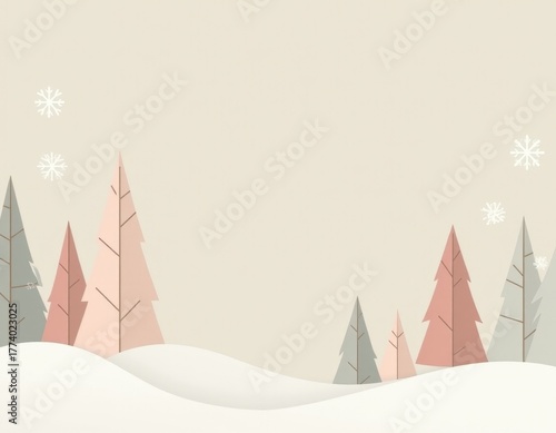 Artistic minimalist illustration of a Christmas tree on soft neutral background, cozy and modern holiday style, perfect for seasonal greeting cards or social media.