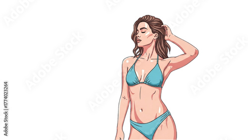 Woman in Bikini Illustration on White Background
