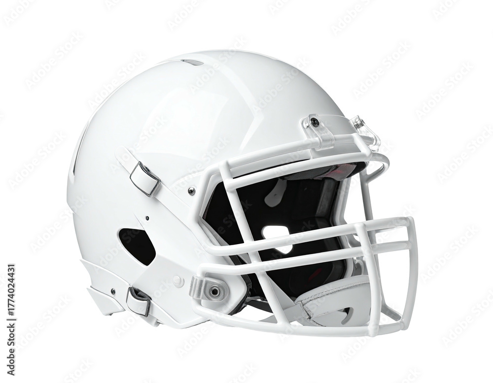 Fototapeta premium A gleaming white football helmet, isolated against a transparent background, showcasing details