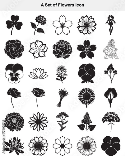 Floral Icons Collection A Diverse Set of Detailed Flower Designs for Various Uses