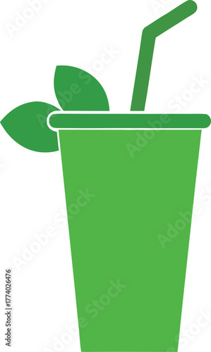 Eco-Friendly Green Juice Cup with Leaves and Straw