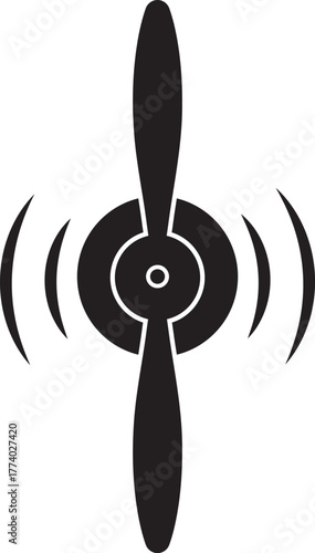 Black silhouette of a spinning propeller with sound waves emanating from it silhouette
