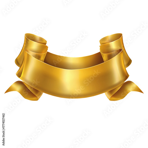 Realistic shiny gold ribbon banner for celebration or sale design. Isolated on transparent background, png