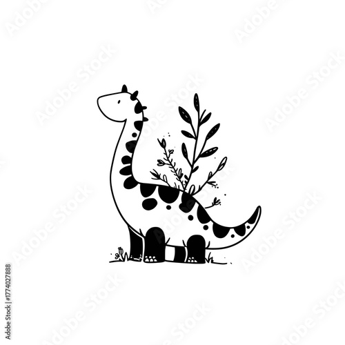 Iguanodon. Iguanodon simple black and white line art vector logo