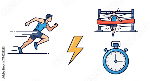 Energetic Athlete Sprinting Towards Finish Line in Race.