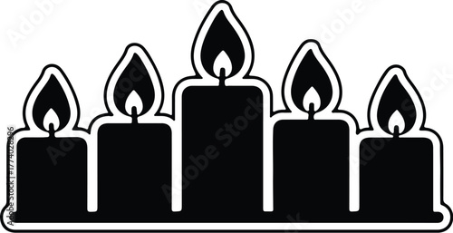 Vector five candles light black and white simple silhouette illustration