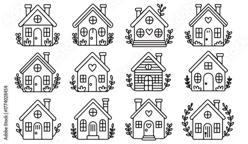 Cozy Hand Drawn Home Collection – Decorative Houses with Flowers and Heart Details