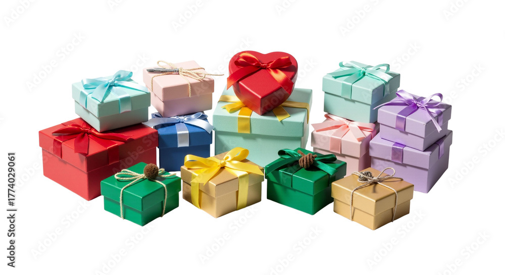 Naklejka premium Collection of colorful gift boxes presents with ribbons for celebrations
