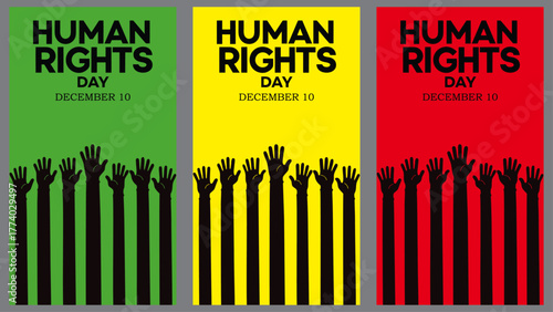 Human Rights Day Celebration with Diverse Hands Raised in Unity and Equality