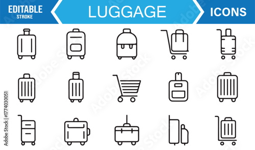 Suitcase and Travel Bag Icon Collection – Minimal Line Vector Pack for Luggage and Transportation Design