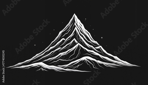 Mountain illustration with stylized peaks on black background with space for text