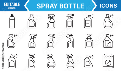 Cleaning Equipment Outline Vector Set – Spray Bottles, Containers, and Disinfectant Icon Collection