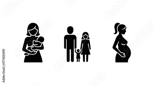 Silhouette of maternity and family: motherhood and parenthood icons