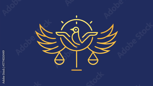 Golden Emblem of a Dove with Wings and Scales of Justice Symbolizing Peace and Law