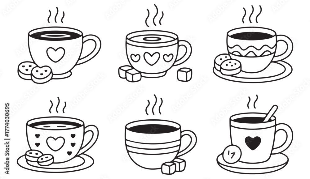 Fototapeta premium Minimal coffee and tea vector icons — perfect for cafes, menus, branding, and drink-themed artwork